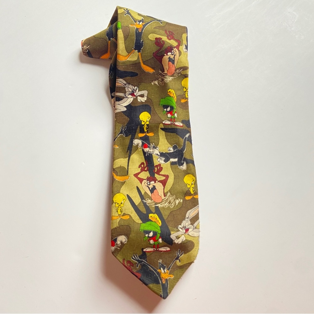 Vintage Looney Tunes Mania Neck Tie Men Camouflage Accessory Sylvester Taz 90’s